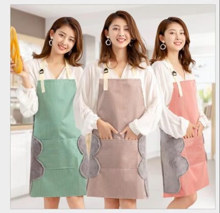 ABlue Clipper Adjustable Waterproof Kitchen Apron with Pockets and 2 Coral Velvet Towels | Unisex Cooking Apron for Women and Men | Durable Chef Apron for Home, BBQ, and...