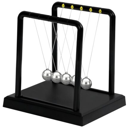 ABOUT SPACE Newton Cradle Pendulum - Metal Perpetual Motion Toy & Swing Balance Collision Ball Decoration Figurine with Polished Plastic Base & Nylon Strings for Office Desk...