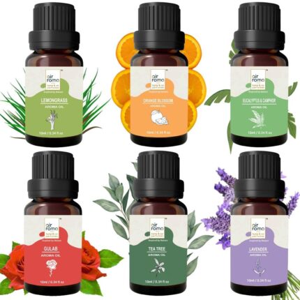 AIR ROMA Scented Diffuser Oil Pack of 6 | Lemongrass, Lavender, Eucalyptus, Orange, Rose and Teatree | Natural and Undiluted Aroma Diffuser Oil (60ml)