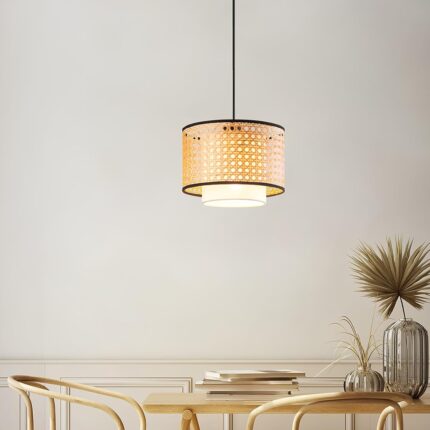 AKWAY Bamboo Hanging lamp for Living Room | Rattan Hanging lamp for Drawing Room | Cane Pendant Light for Home Decoration (9" Dia x 7" H) (Bulb not Included)(1 Unit)