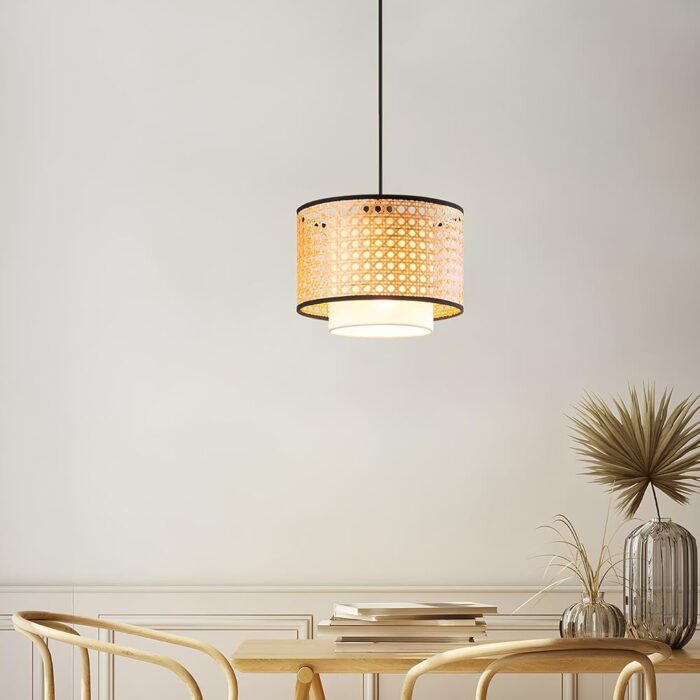 AKWAY Bamboo Hanging lamp for Living Room | Rattan Hanging lamp for Drawing Room | Cane Pendant Light for Home Decoration (9" Dia x 7" H) (Bulb not Included)(1 Unit)