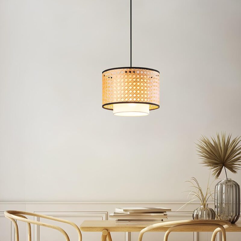 AKWAY Bamboo Hanging lamp for Living Room | Rattan Hanging lamp for Drawing Room | Cane Pendant Light for Home Decoration (9" Dia x 7" H) (Bulb not Included)(1 Unit)