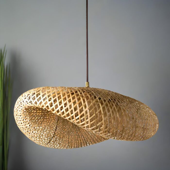 AKWAY Bamboo Hanging Light for Living Room | Rattan Hanging lampshade for Balcony | Cane Indoor Outdoor Chandelier | Wicker Ceiling Pendant Light Boho Decor - Krisha - (Bulb Not...