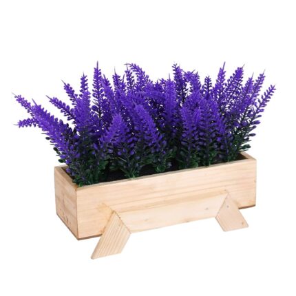 Amazon Basics Artificial Lavender Grass in Wooden Rectangular Tray | Realistic 17 cm Faux Greenery | Stylish & Compact | Zero Maintainance | Indoor, Outdoor, Home & Office Décor