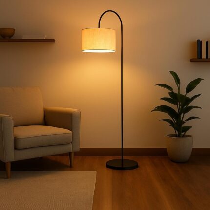 AXVIN Handwoven Jute Shade Floor Lamp – 60" Tall Arc Black Metal Stand, E27 LED Compatible, Modern Designer Home Decor Light for Living Room, Bedroom, Reading Corner,...