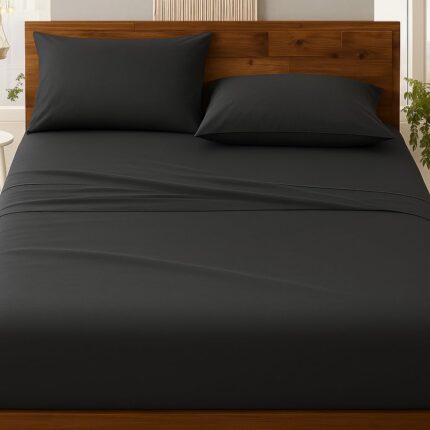 Bedsheets for King Bed - Microfiber Plain King Size Dark Grey Solid Bed Sheet Include Pillow Cover, Ultra Soft | for Home, Hotel, Villa, Resort and Guest House_Dark Grey Solid