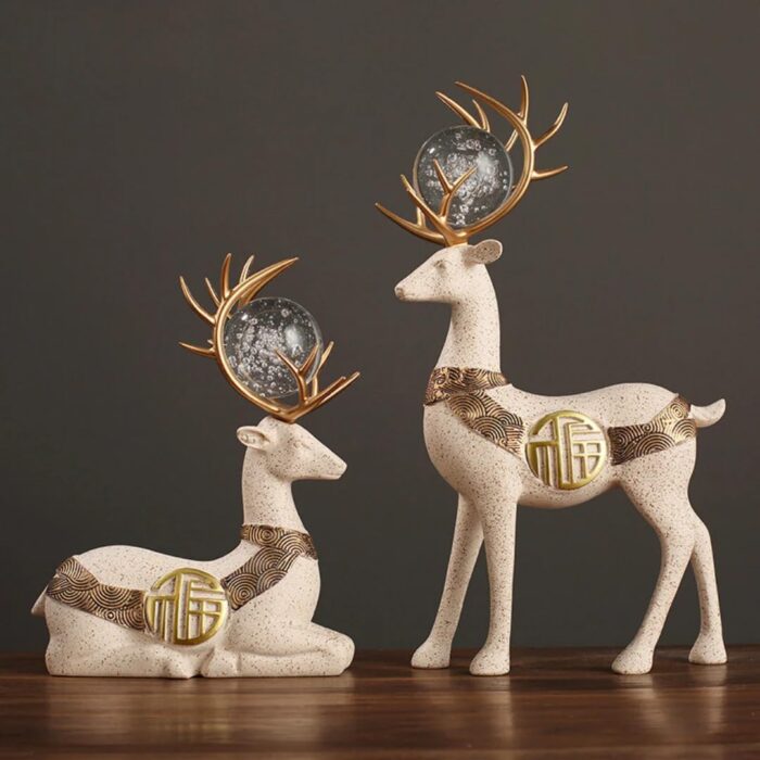 BLURISM 2Pcs Modern Deer Resin Figurines for Home Décor | Beautiful Home Decor | Lifts up Energy of Your Room | Couple Sculpture Figurine Reindeer Statue for Craft | Animal Statue