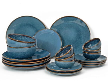 Bodhi House Handcrafted Stoneware Reactive Glaze Ceramic Dinner Set, 20 Pieces Serving for 6, Microwave and Dishwasher Safe, Bone-ash Free, Crockery Set for Dining and Gifting,...