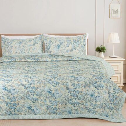 BSB HOME All-Weather Embroidered 3 Pcs Comforter Set with Pillow Shams- Light Weight Bedspread/Duvet/Quilt - Double, 150 GSM | Multicolour