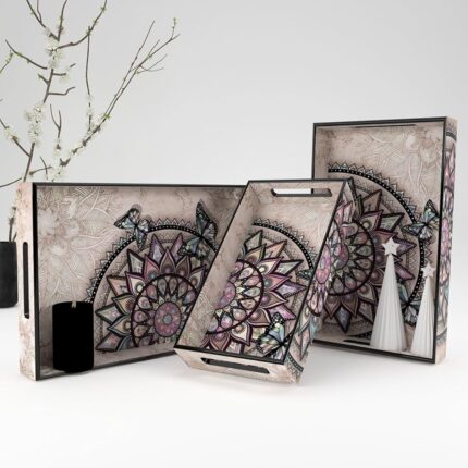 Castleite Elisa Mandala Wooden Trays for Serving & Decoration-Set of 3 | Handcrafted Organizers with Cut-Out Handles for Dining & Home Decor | Epoxy Resin Finish-Size Small,...