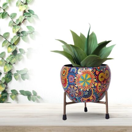 CINAGRO Metal Flower Vase Planter Pot with Iron Stand, Pots for Plants, Plant Pots for Home Decoration, Succulent Pot, Indoor Planter Garden Decor (Size: 6X6 inch) Style:...