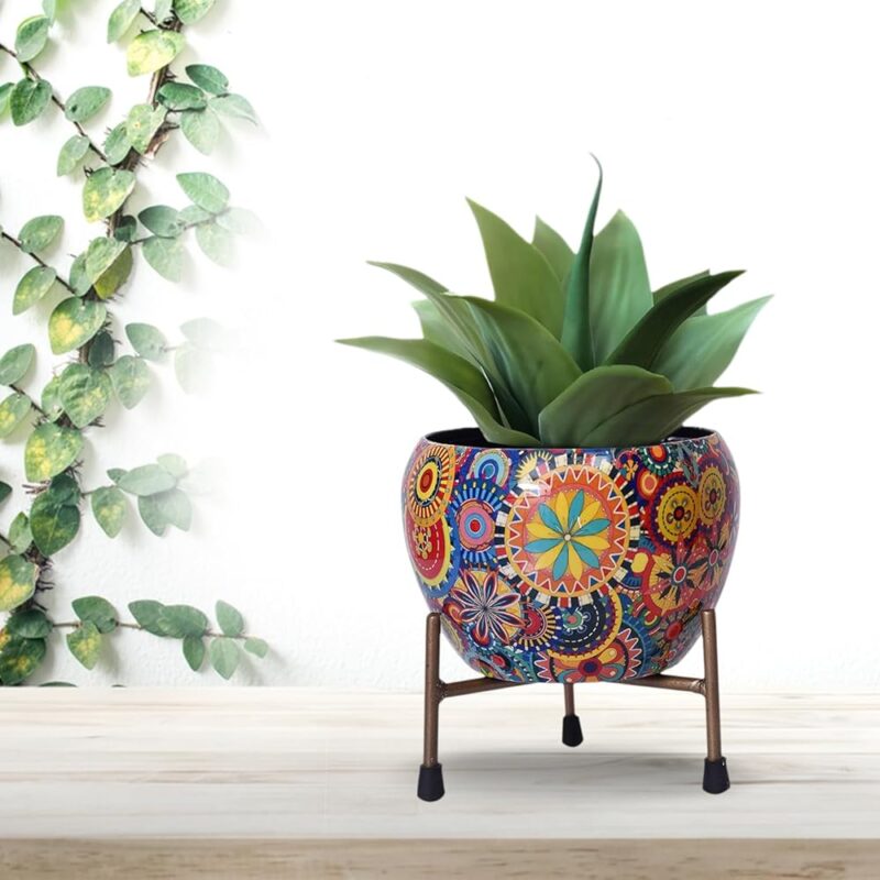 CINAGRO Metal Flower Vase Planter Pot with Iron Stand, Pots for Plants, Plant Pots for Home Decoration, Succulent Pot, Indoor Planter Garden Decor (Size: 6X6 inch) Style:...