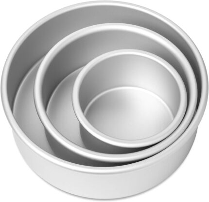 CLASSIC 3-Piece Premium Silver Round Aluminium Cake Tin Set - 4, 5, 6 Inch Diameter x 2 Inch Height - Professional-Grade, Durable Bakeware for Perfect Cakes, Cheesecakes,...