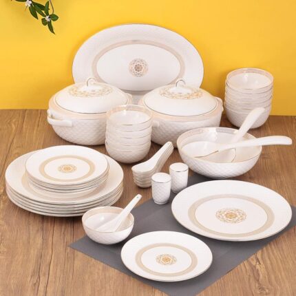 Clay Craft Fine Ceramic Ripple Dinner Set of 40 Pieces, Dreamer Real 22k Gold, Multicolor, for Family of 6, Dinner Set Ceramic, Dining Set for Dinner, Plates and Bowls Set,...