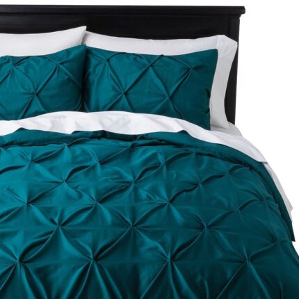 Cloud Fino Cotton 600 Thread Count, Luxurious Pleated Design Duvet Cover |1 Duvet Cover with 2 Pillow Shams 17" x 27" |Queen|King|Twin|Double Bed|Single Bed Sizes (Teal, Queen)