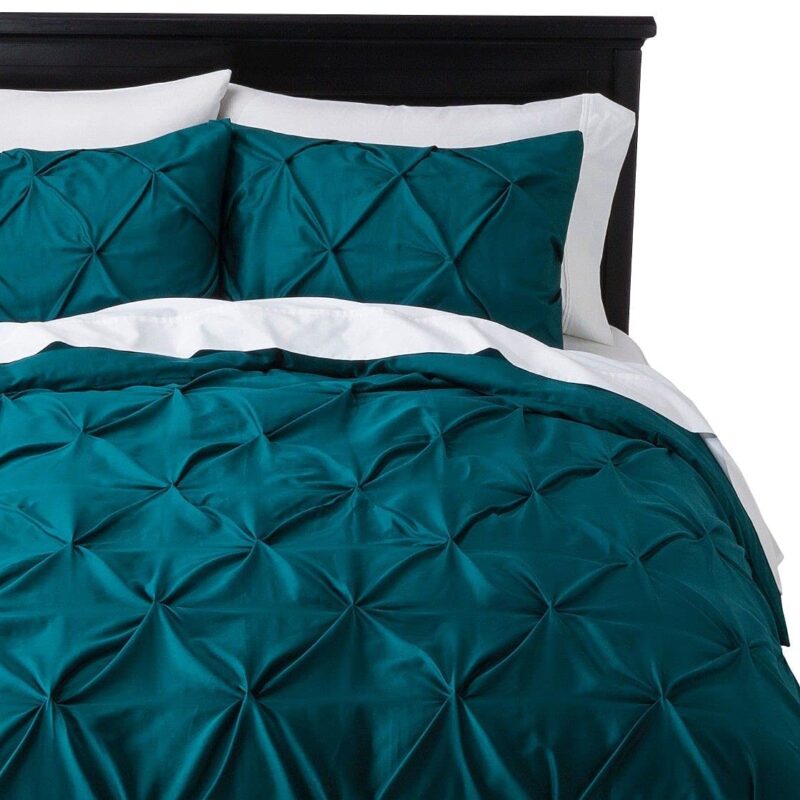 Cloud Fino Cotton 600 Thread Count, Luxurious Pleated Design Duvet Cover |1 Duvet Cover with 2 Pillow Shams 17" x 27" |Queen|King|Twin|Double Bed|Single Bed Sizes (Teal, Queen)