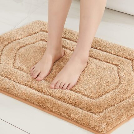 COSY HOMEER Extra Thick Bath Rugs for Bathroom - Anti-Slip Bath Linen Sets Mats Soft Plush 100% Strong Polyester Living Room Bedroom Water Absorbent(Beige,17x27 - Inches)
