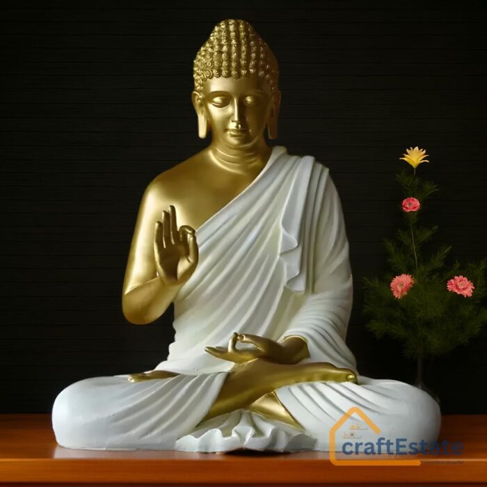 CraftEstate® Premium Marble Dust Buddha Statue 2 Feet Buddha Statue for Home Decor & Gifting | Buddha for Living Room Fiber & Marble dust Pure Glossy Finish (Copper Finish)...