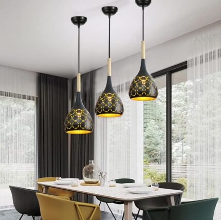 Cruv Aluminum Hanging Lights for Dining Table, Pendant Lamps for Kitchen Island, Bedroom Hanging Lamps and Living Room Lights (Black Pack of 3)