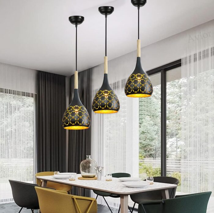 Cruv Aluminum Hanging Lights for Dining Table, Pendant Lamps for Kitchen Island, Bedroom Hanging Lamps and Living Room Lights (Black Pack of 3)