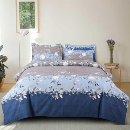 DECOMIZER Super Soft Glace Cotton King Size AC Comforter II Blanket II Duvet for Double Bed with 1 Flat Bedsheet and 2 Pillow Cover - 4 Piece Comforter Set - Navy Grey Patta