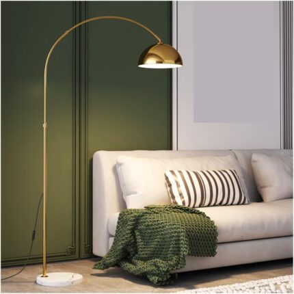 Decor Chronicle Modern Gold Floor Lamp for Living Room & Bedroom | Arched Metal Stand Lamp with Marble Base & Dome Shade | 3-Color LED Light for Study, Corner & Home Decor