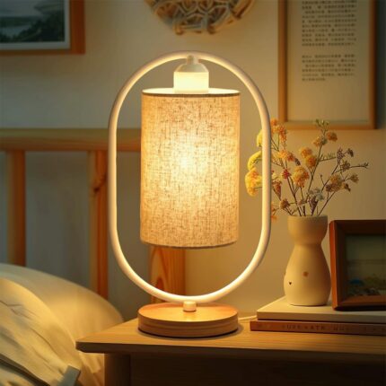 Decor & More - Bedside Lamp for Living Rooms | Bed Lamps for Bedroom with On/Off Button | Side Table Lamp for Bedroom with Cotton Shade, LED, White