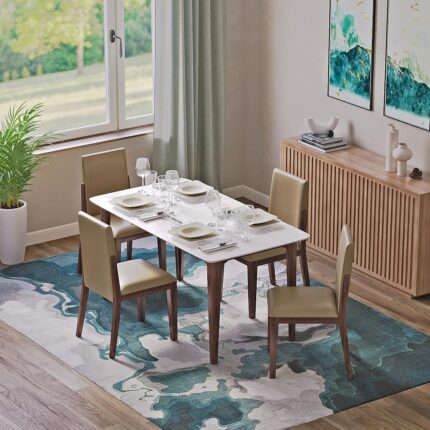 DecorNation Italiana Solid Wood 4 Seater Dining Room Set for Home, Living Room- Dining Table with Four Cushioned Chairs (White)