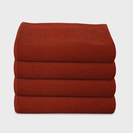 DRAPE&LUXE Luxury Honeycomb Waffle Bath Towel - 100% Organic Cotton, Quick-Absorbing, Lightweight, (30 to 60 inch)-330 GSM, for Both Men & Women. (Pack of 4,Rich Mahogany - Brown)