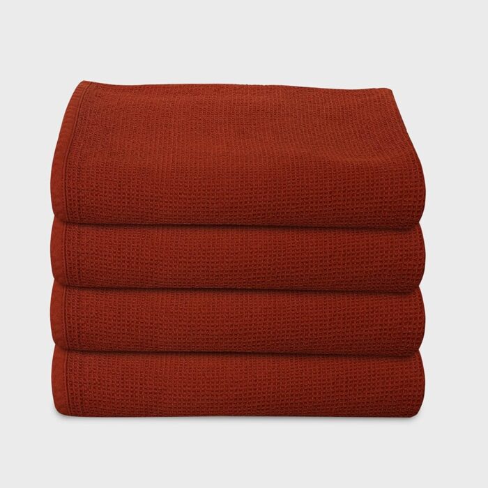 DRAPE&LUXE Luxury Honeycomb Waffle Bath Towel - 100% Organic Cotton, Quick-Absorbing, Lightweight, (30 to 60 inch)-330 GSM, for Both Men & Women. (Pack of 4,Rich Mahogany - Brown)