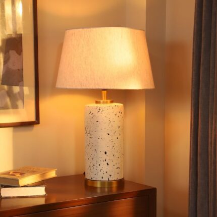 DREAMY WALLS Table Lamp for Living Room & Bedroom Terracotta Dimmable Nightstand Lamp with Fabric Shade for Home Decor Gold Base 24-Inch