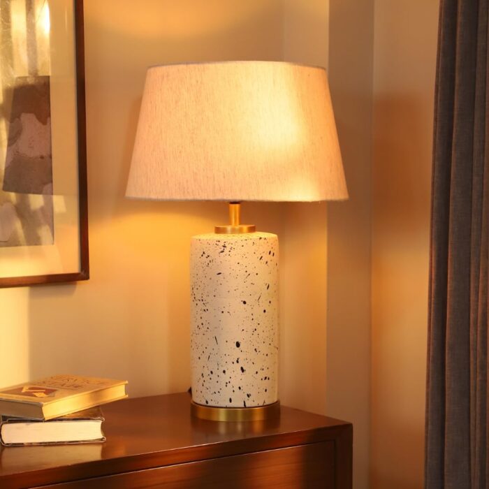 DREAMY WALLS Table Lamp for Living Room & Bedroom Terracotta Dimmable Nightstand Lamp with Fabric Shade for Home Decor Gold Base 24-Inch