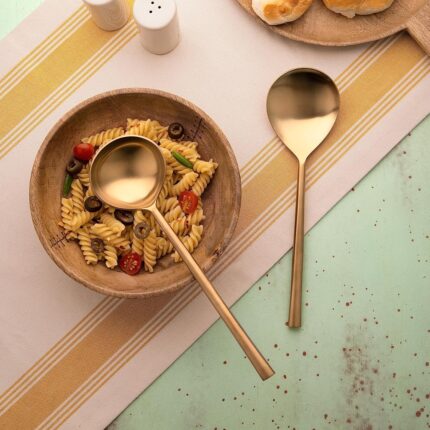 Ellementry Enigma Gold Serving Set of 2 Premium Stainless Steel Ladle & Serving Spoon Set, Food Grade Gold-Plated Tableware for Rice, Pasta, Subzi, Curry Handcrafted Luxury...