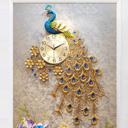 EVVIX Colorful Peacock Feather Design Wall Clock, Silent Non-Ticking, Luxury Fashion Metal Art, Traditional Wall Clock, Hanging Silent Wall Watch for Drawing Room, Home Décor...