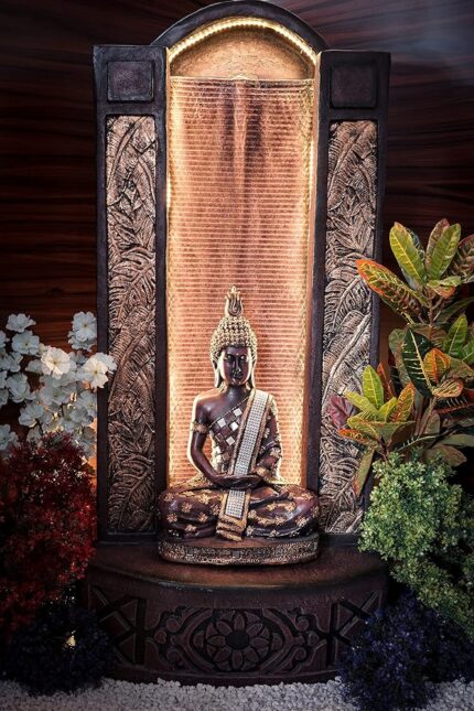 EXPLEASIA Slate Buddha 4ft Water Fountain for Home, Indoor Big Size Fountain, Garden, vastu, Buddha Fountain Indoor Home décor