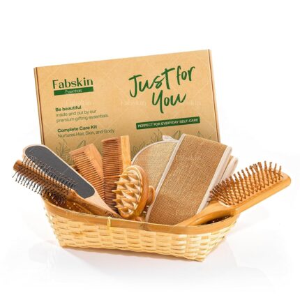 Fabskin Gift Set For Women & Men | Luxury Bath and Body Care Gift Item Set Box | Wooden Round Hair Brush, Paddle Brush, Foot Scrubber, Neem Wooden Combs, Jute Bath Scrubber,...