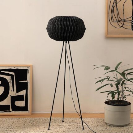 FIG Living Ori Linen Floor Lamp (Black) for Living Room, Bedroom & Home Decoration | 123 cm Tall x 42 cm Wide | Origami-Inspired Shade | Knock-Down Tripod Stand | (Bulb Not...