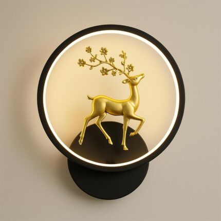 fizzytech Round LED Wall Light with Golden Deer Decor – 4 Color Modes, Creative Flush Mount Wall Lamp for Bedroom, Living Room, Hallway & Interior Décor | Energy-Efficient Wall...