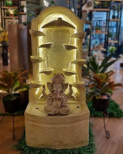 FOUNTAIN HUB Water Fountain Outdoor Big Size Garden Floor-Standing Ganesh Fountain with Arched Design, 91 cm for Home Décor, Resin Fiberglass