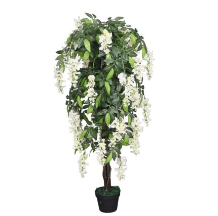 FOX & FERN Artificial Wisteria Plant 120CM with Pot | Real Touch Elegant Flowering Tree | Add Beauty to Home, Office, Party, Event Decor | (GAJW2756W) White