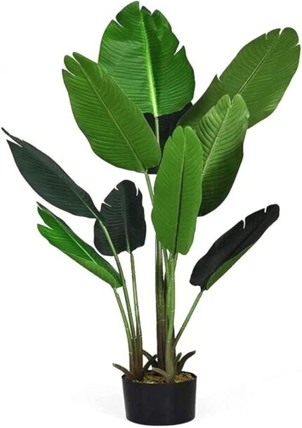 Garden Art Artificial Traveller's Palm 3.8 Ft Tall | Big Ornamental Plant for Interior Decor/Home Office Decor | Floor Silk Banana Leaf GAJW3018