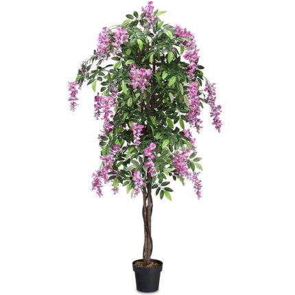 Garden Art Artificial Wisteria Plant with Pot | Real Touch Elegant Flowering Tree | Add Beauty to Home, Office, Party, Event Deco | GAJW2756P (Wisteria Pink 120cm)