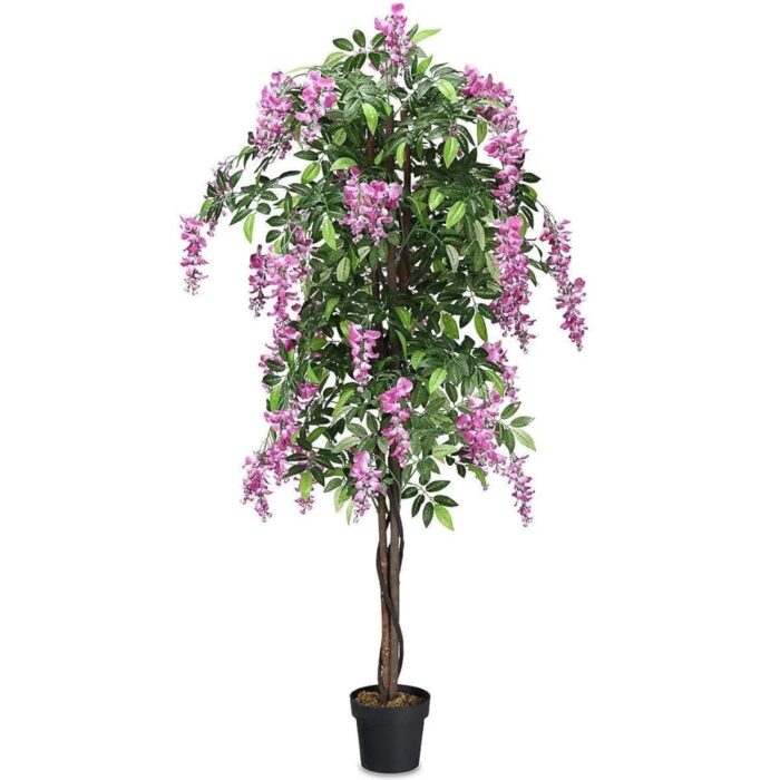 Garden Art Artificial Wisteria Plant with Pot | Real Touch Elegant Flowering Tree | Add Beauty to Home, Office, Party, Event Deco | GAJW2756P (Wisteria Pink 120cm)