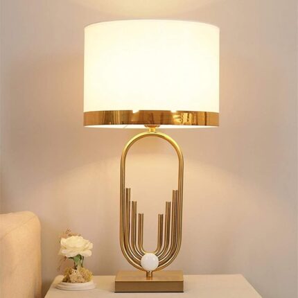 H.F Artsy Metal Table LED Lamp With Drum Shade | Elegant Modern Bedside & Desk Lamp For Bedroom, Living Room, Hotel & Study Room | Antique Brass Finish