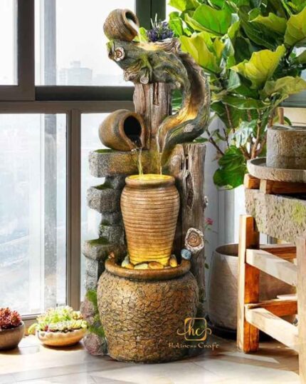 Holiness Craft Flowerpot Water Fountain Landscape Decoration for Living Room Home Decor Garden Patio Deck Porch - Yard Art Decoration Gift Gifting with LED Lights Water Pump