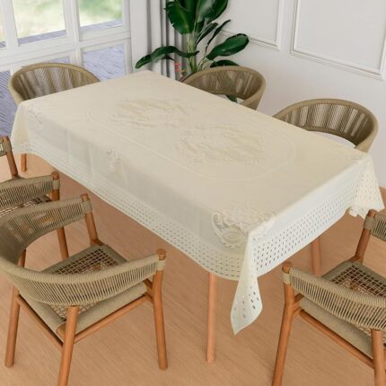 Homerz Premium 6-8 Seater Table Cloth, Cotton Table Linen, Royal and Durable Cover (Duster Plain Cream, 60x90 inch- 6-8 Seater)