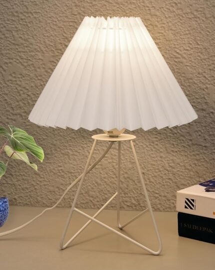 Homesake®Retro Down to The Wire Metal Table Lamp with Fabric Shade, Bedside Lamp Gift Housewarming Home Living Room, Pleated Shade (White)