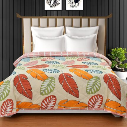 IVAZA UltraSonic Quilted 120 GSM Microfibre Reversible Double Bed Printed Comforter/Quilt/AC Blanket/Dohar Breathable Cozy Super Soft Pink Blue