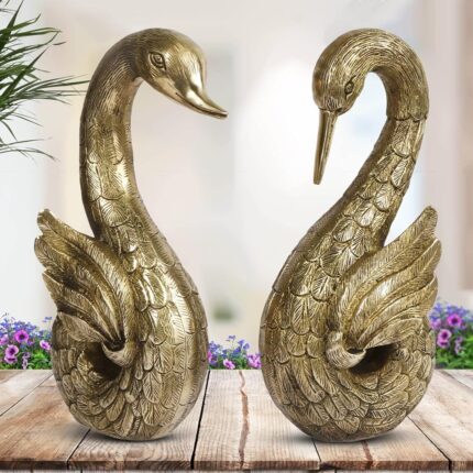 Kartique Brass Swan Pair Statue Vastu Decorative Home Interior Decor Item Feng Shui Love Couple Handicraft Animal Figure Gift Items Gold Color Height-9.5 Inches Weight 4.5 KG