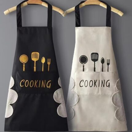 Kitchen Apron with Hand Wiping Towels, Waterproof, Oilproof, Adjustable Straps, Large Pockets, Durable Cooking Apron for Men & Women – Chef, BBQ, Baking, and Kitchen Essentials...